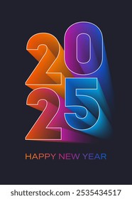 Happy new year 2025 with gradient fill. Vector illustration. Sketch for creativity.