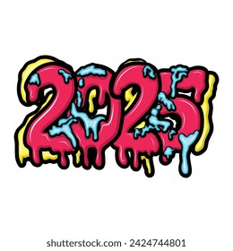 feliz año nuevo 2025 ilustración de arte de tipografía de graffiti