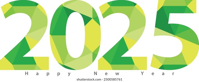 happy new year 2025 with green monochrome color  inside, 2025 vector illustration, isolated on white background.