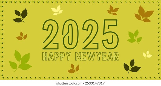 Happy new year 2025 green nature themed wish banner, new year celebration 2025 vector background nature inspired. 