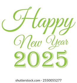 Feliz Ano Novo 2025" com um tema de cor verde simboliza renovação, crescimento e prosperidade. Verde, muitas vezes associado com a natureza, harmonia e vitalidade, define um tom refrescante para as celebrações.