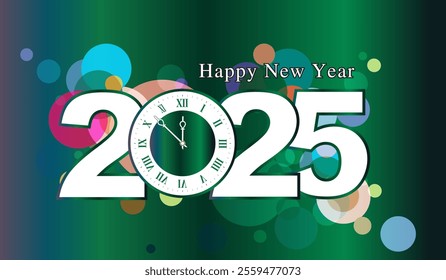 Happy New Year 2025, New Year green greetings card, New Year celebration banner background.