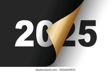 Feliz Año Nuevo 2025 tarjeta de felicitación plantilla de diseño. Finales de 2024 e inicios de 2024. El concepto del comienzo del Año Nuevo. La página del calendario se voltea y comienza el nuevo año.