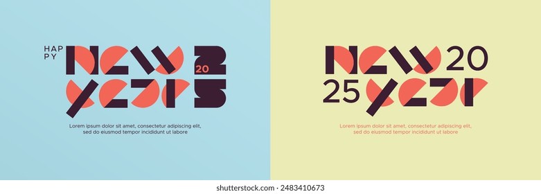 Happy new year 2025 greeting concept with modern text design. Creative concept of 2025 new year celebration template with minimalist, trendy and modern typeface