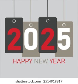 Happy New Year 2025 greeting card design template on gray background. New Year 2025 start concept. Calendar pages turn in the wind and the new year begins. EPS vector illustration design. banner post.