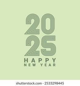 Happy New Year 2025 greeting with soft green background, a peaceful, sophisticated backdrop for this festive message.