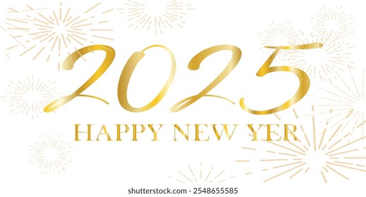 Happy New Year 2025 greeting card.handwritten calligraphy template for printing posters, banners. inscription. golden vector illustration isolated on whitebackground