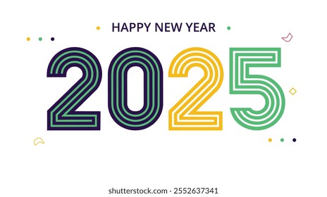 Happy New Year 2025 greeting card design. Colorful vector illustration.