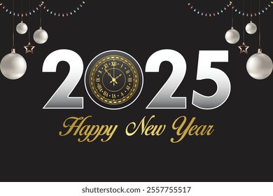 Happy New Year 2025 greeting card design template. End of 2024 and beginning of 2025. The concept of the beginning of the New Year. The calendar page turns over and the new year begins.