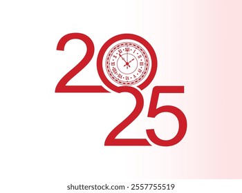 Happy New Year 2025 greeting card design template. End of 2024 and beginning of 2025. The concept of the beginning of the New Year. The calendar page turns over and the new year begins.