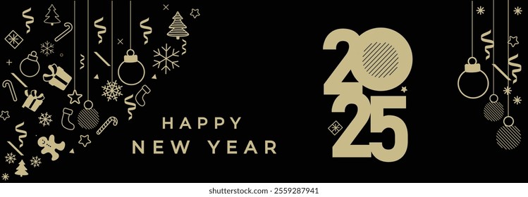 Happy New Year 2025 Greeting Card, text, banner, New Year concept, panorama, header