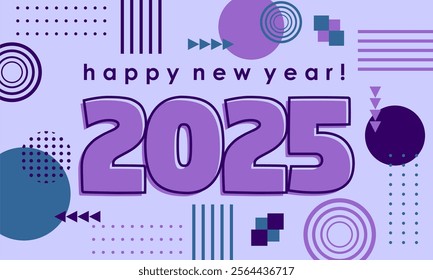
Happy new year 2025 greeting card template, Trendy typography with geometric hipster pattern in Memphis style, Applicable for banner, calendar, invitation, flyer, social media