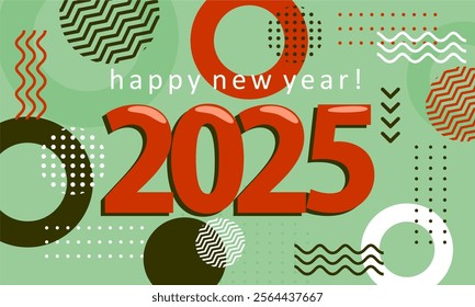 
Happy new year 2025 greeting card template, Trendy typography with geometric hipster pattern in Memphis style, Applicable for banner, calendar, invitation, flyer, social media