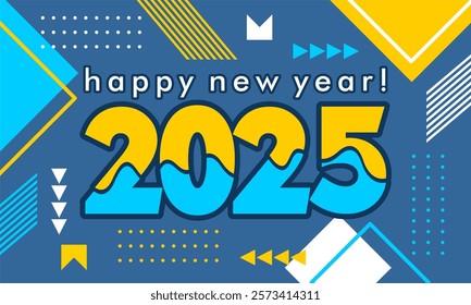 


Happy new year 2025 greeting card template, Trendy typography with geometric hipster pattern in Memphis style, Applicable for banner, calendar, invitation, flyer, social media

