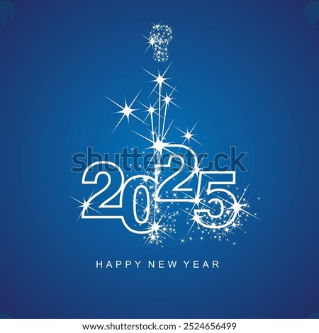 Happy New Year 2025 greetings firework white line design numbers white blue color background