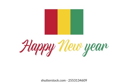 Happy New Year 2025 Guinea on a which background, Vector design of Happy New Year with flag of GUINEA, Happy New Year in the colors of GUINEA flag, Typographic design of Happy new year