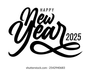 Happy new year 2025 hand lettering simple vector design isolated on
white background