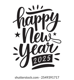 Feliz año nuevo 2025 diseño de tipografía de Vector dibujado a mano
