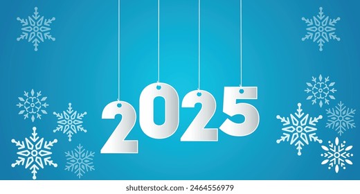 Happy new year 2025. Hanging number on a colorful background