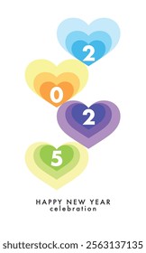 happy new year 2025 heart shape with white color background. happy new year 2025 text design. the template of business diary for 2025 happy new year.