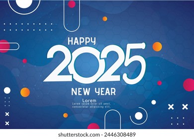 Happy New Year 2025. Holiday greeting card design. with an archive line background that is so beautiful and beautiful