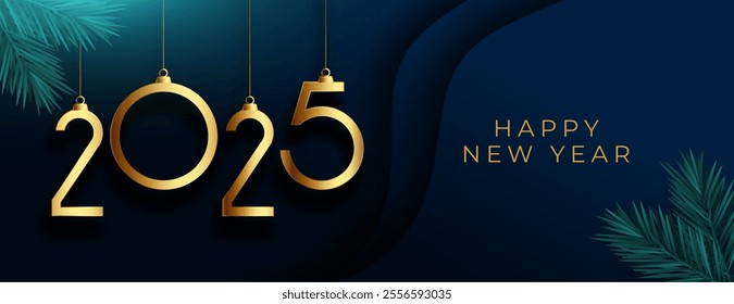 happy new year 2025 holiday banner with green fir vector