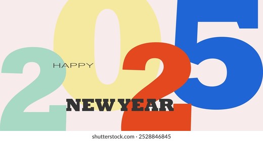 Happy new year 2025 horizontal banner. Trendy vector design template with funny grouped numbers.