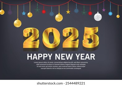 Feliz Ano Novo 2025 banner horizontal ou cabeçalho para o site, cartão de saudação ou cartaz. 2025 logotipo texto design com manuscrito 2025 e espumante estrela confete isolado no fundo branco