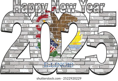 Happy New Year 2025 with Illinois flag inside - Illustration,
2025 HAPPY NEW YEAR NUMERALS