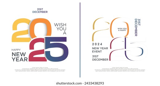 Happy new year 2025. With illustration of colorful cut out numbers. Premium vector design. Unique and rare number concept of 2025.