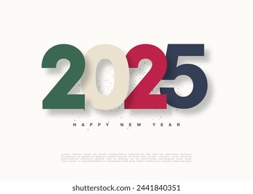 Happy New Year 2025. With the illustration of a stacked number design with a touch of thick color with an elegant concept. Premium 2025 design for a poster, flyer and calendar.