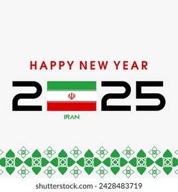 Happy New Year 2025 with IRAN Flag. New year celebration social media post. Vector Banner for New Year. can use for, landing page, template, web, mobile app, poster, flyer