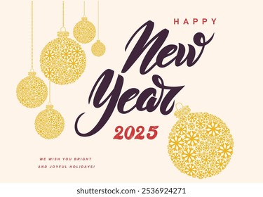 Happy New Year 2025 Lettering design for greeting banners.Template for prints, cards and posters, fabric, textile, mugs, floor pillows, T-shirt prints design. Vector illustration 2025 calligraphy.