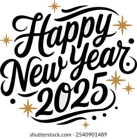 Happy New Year 2025. Lettering text for Happy New Year