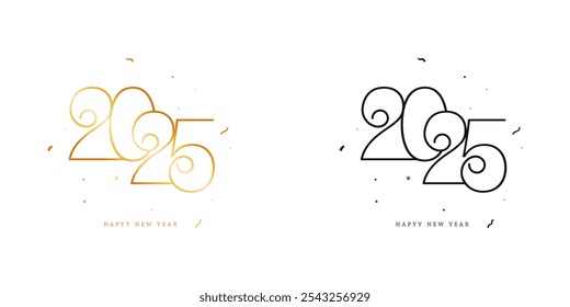 Feliz año nuevo 2025 letras con Elementos de decoración de celebración