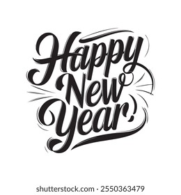 Happy New Year 2025 - Lettering design for greeting banners, Mouse Pads, Prints, Cards and Posters, Mugs, Notebooks, Floor Pillows and T-shirt prints design.