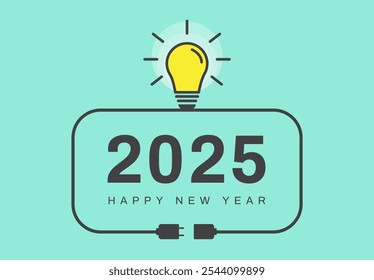 Happy new year 2025 with a light bulb on blue background. Idea and creative, inspiration concepts. Vector illustration. 