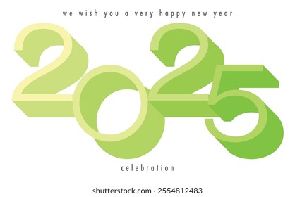 happy new year 2025 lime green monochrome color with white color background. happy new year 2025 text design. the template of business diary for 2025 happy new year.