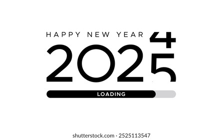 Happy New Year 2025 is loading or coming new year 2025 is loading Loading bar concept vector graphic or illustration Loading bar graphic design New year 2025 is coming new year count down logo concept