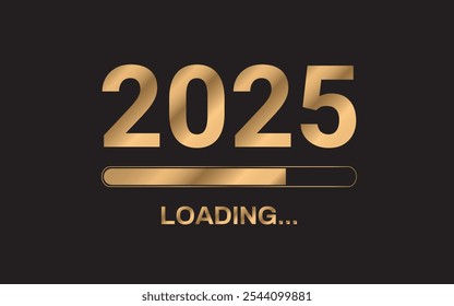 Happy new year. 2025 loading. Gold number 2025 isolated on black background. Vector illustration.