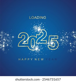 Happy New Year 2025 loading light spark firework golden white blue vector logo icon