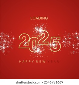 Feliz año Nuevo 2025 cargando la chispa de luz fuegos artificiales dorado blanco Vector rojo icono de logotipo