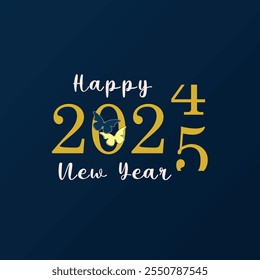 Happy New Year 2025 is Loading Cute Style with Butterflies Concept in Blue Background