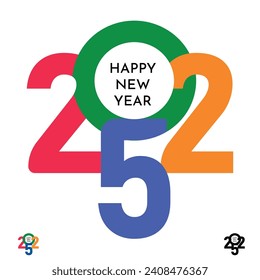Happy New Year 2025 logo text design. 2025 number design template. Happy New Year 2025 symbol.