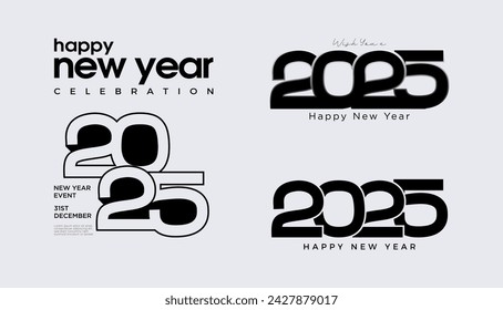 Happy New Year 2025 logo text design. 2025 number design template collection. 2025 number vector illustration for book covers, greeting cards and calendars.