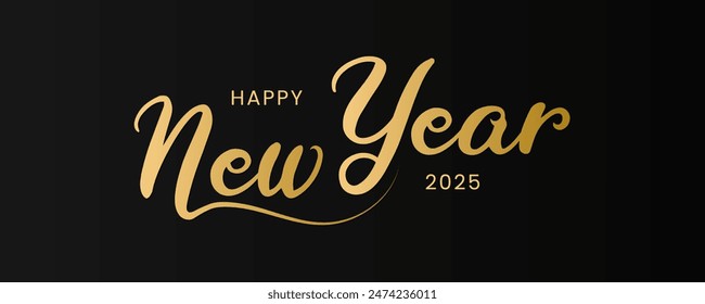Happy New Year 2025 Logo Design. Abstract Hand drawn creative simple calligraphy vector logo design.