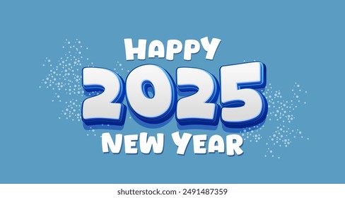 Happy New Year  2025 logo text design with blue concept for new year celebration