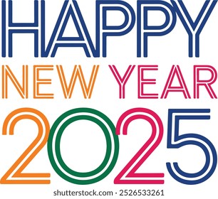 Happy New Year 2025 logo text design vector art illustration.