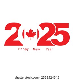 The "Happy New Year 2025" logo design featuring the Canada flag and national symbols is a captivating and patriotic representation of the New Year celebrations. This design skillfully incorporates the