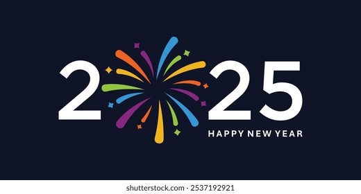 Happy New Year 2025 logo design vector. Fireworks, Sparks and trendy New Year 2025 design templates.